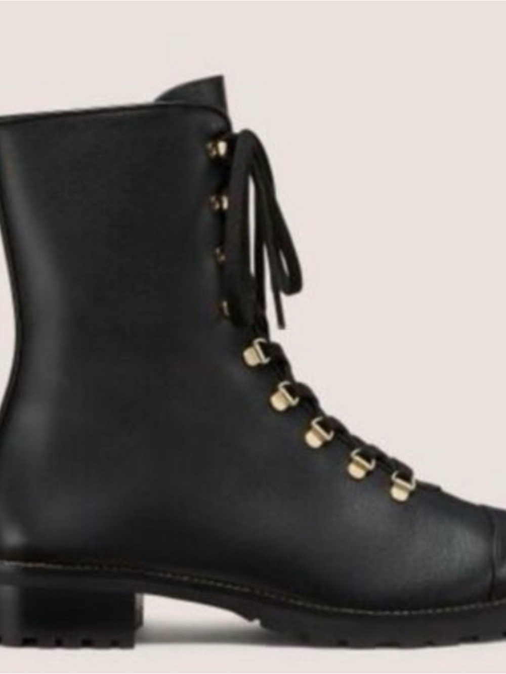 Brand new Stuart Weitzman Black Leather Lace-Up Combat Boots with Gold Hardware - Picture 5 of 9